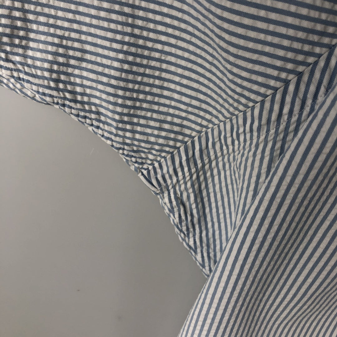 Ralph Lauren Classic Fit Seersucker Short Sleeve Button Down Striped Shirt Men's XL cotton Blue type light blue Vintage Second Hand