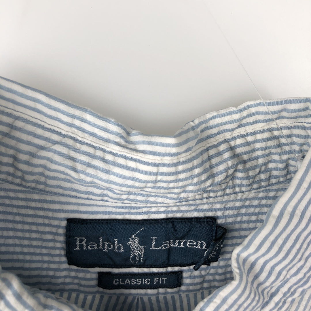 Ralph Lauren Classic Fit Seersucker Short Sleeve Button Down Striped Shirt Men's XL cotton Blue type light blue Vintage Second Hand