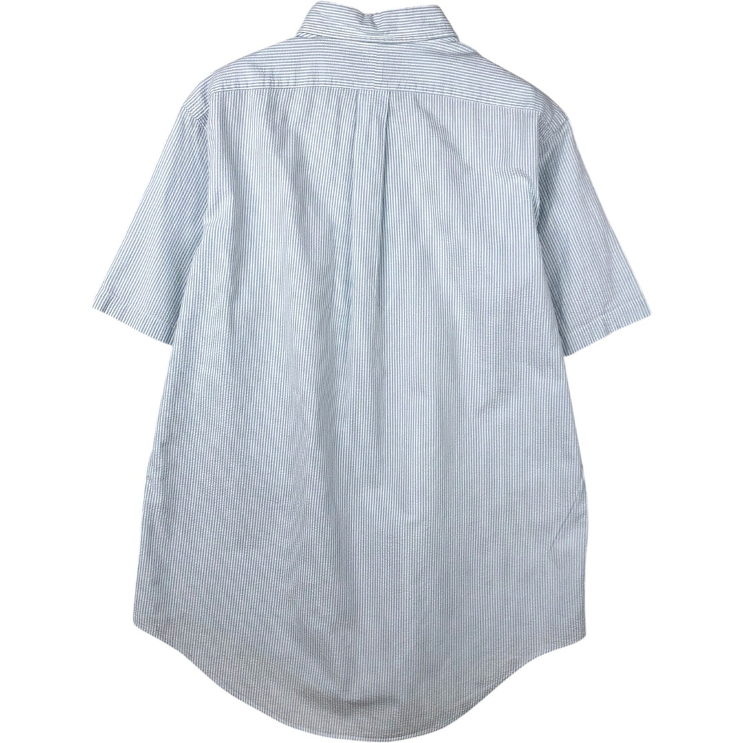 Ralph Lauren Seersucker Short Sleeve Button-Down Striped Shirt, Men's Size L cotton Blue type light blue Vintage Second Hand