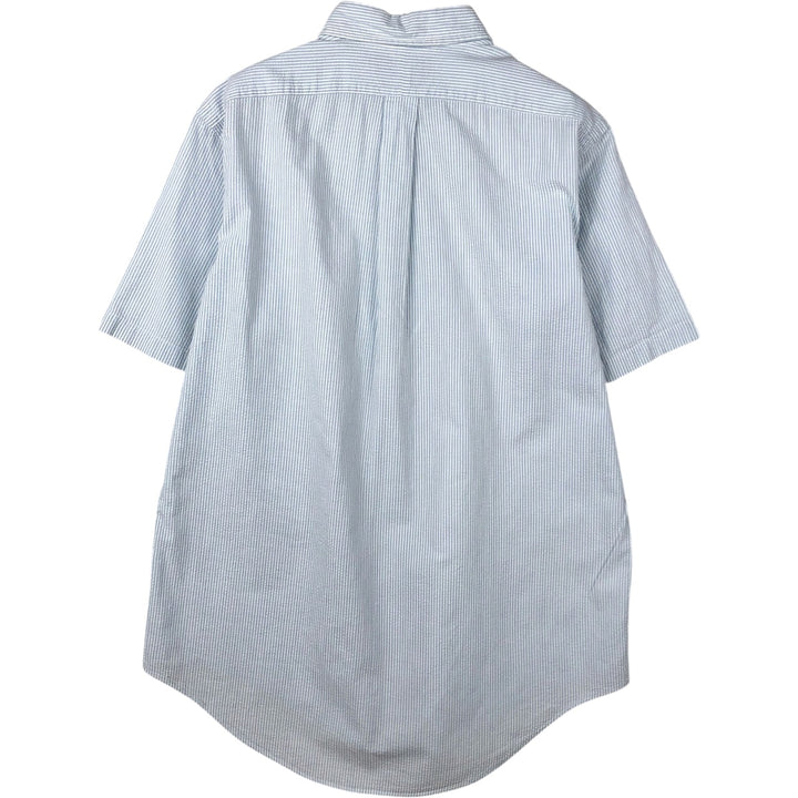 Ralph Lauren Seersucker Short Sleeve Button-Down Striped Shirt, Men's Size L cotton Blue type light blue Vintage Second Hand