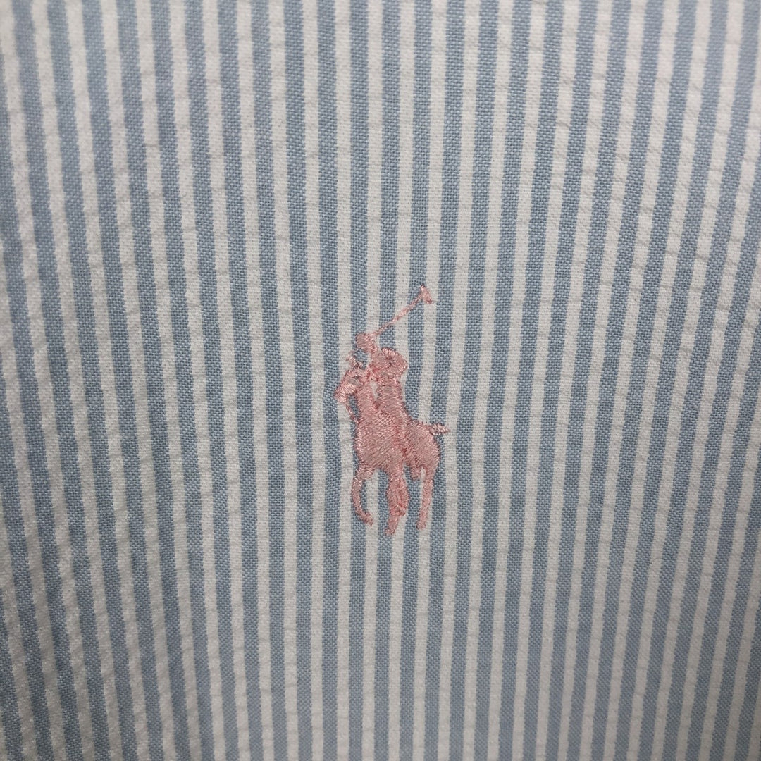 Ralph Lauren Seersucker Short Sleeve Button-Down Striped Shirt, Men's Size L cotton Blue type light blue Vintage Second Hand