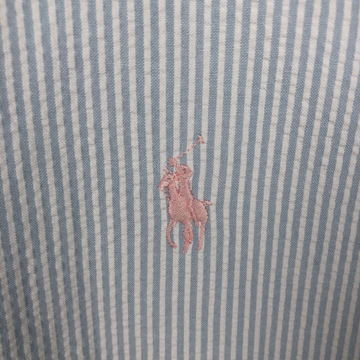 Ralph Lauren Seersucker Short Sleeve Button-Down Striped Shirt, Men's Size L cotton Blue type light blue Vintage Second Hand