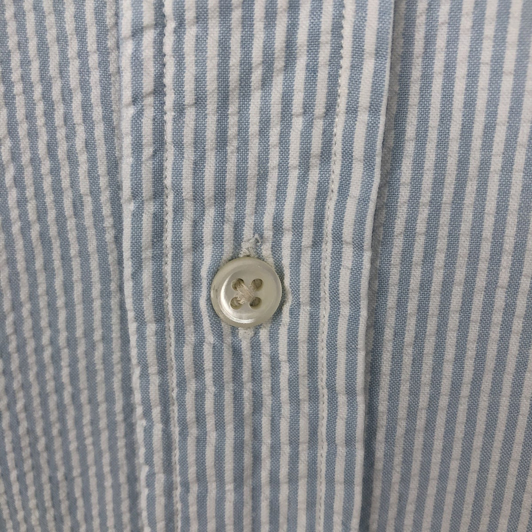 Ralph Lauren Seersucker Short Sleeve Button-Down Striped Shirt, Men's Size L cotton Blue type light blue Vintage Second Hand