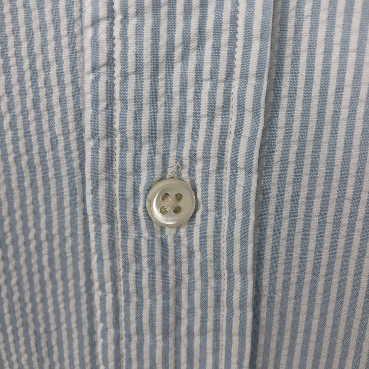 Ralph Lauren Seersucker Short Sleeve Button-Down Striped Shirt, Men's Size L cotton Blue type light blue Vintage Second Hand
