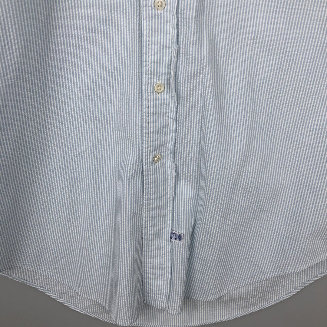 Ralph Lauren Seersucker Short Sleeve Button-Down Striped Shirt, Men's Size L cotton Blue type light blue Vintage Second Hand