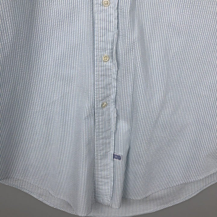 Ralph Lauren Seersucker Short Sleeve Button-Down Striped Shirt, Men's Size L cotton Blue type light blue Vintage Second Hand