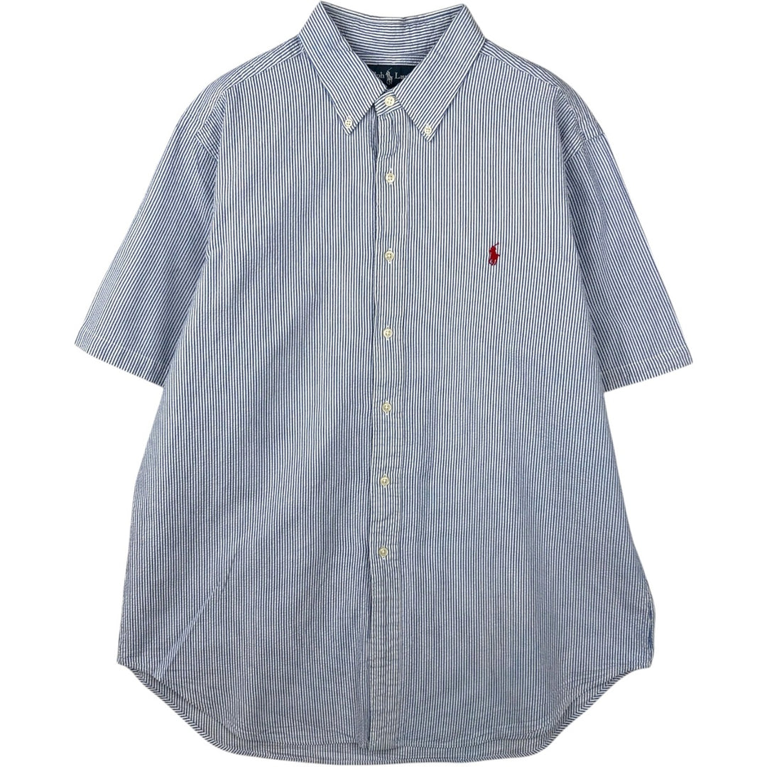 Ralph Lauren Classic Fit Seersucker Short Sleeve Button Down Striped Shirt Men's XL cotton white type Vintage Second Hand