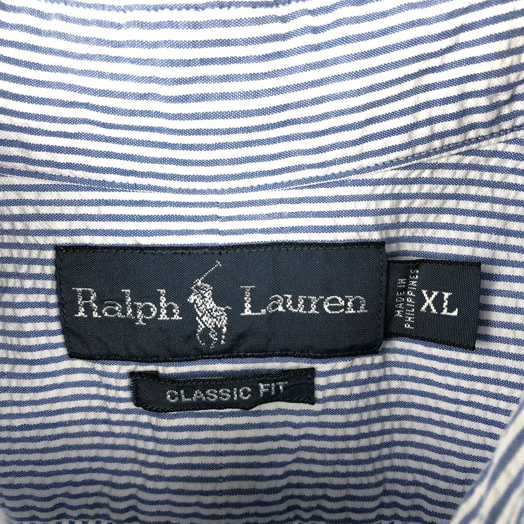 Ralph Lauren Classic Fit Seersucker Short Sleeve Button Down Striped Shirt Men's XL cotton white type Vintage Second Hand