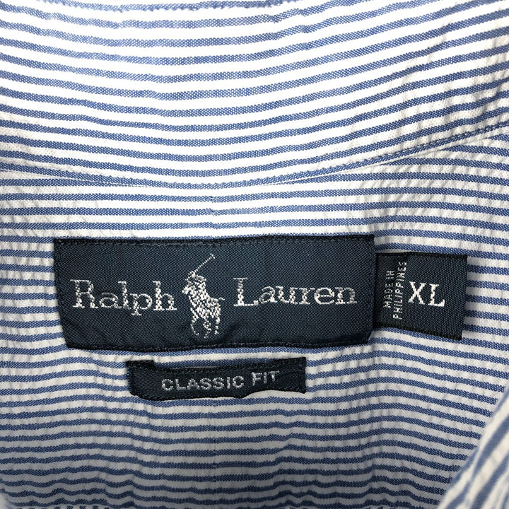 Ralph Lauren Classic Fit Seersucker Short Sleeve Button Down Striped Shirt Men's XL cotton white type Vintage Second Hand