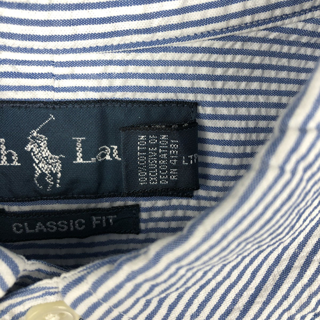Ralph Lauren Classic Fit Seersucker Short Sleeve Button Down Striped Shirt Men's XL cotton white type Vintage Second Hand