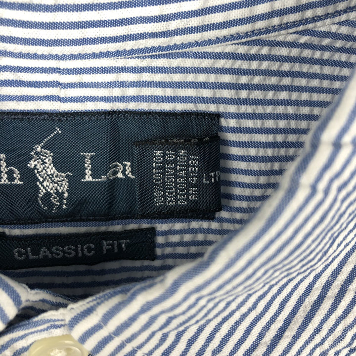 Ralph Lauren Classic Fit Seersucker Short Sleeve Button Down Striped Shirt Men's XL cotton white type Vintage Second Hand