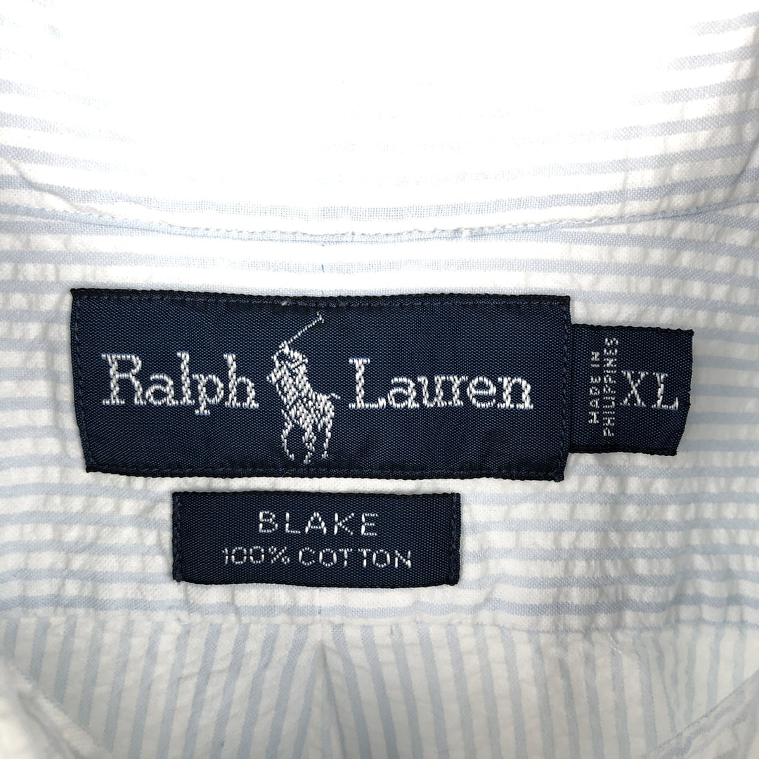 Ralph Lauren BLAKE Seersucker Short Sleeve Button Down Striped Shirt Men's XL cotton white type Vintage Second Hand