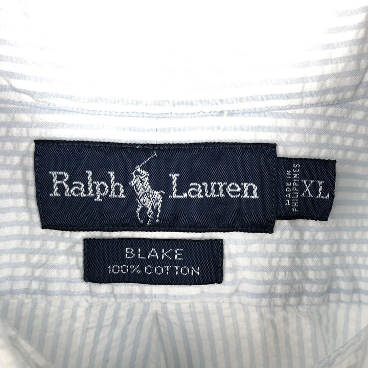 Ralph Lauren BLAKE Seersucker Short Sleeve Button Down Striped Shirt Men's XL cotton white type Vintage Second Hand
