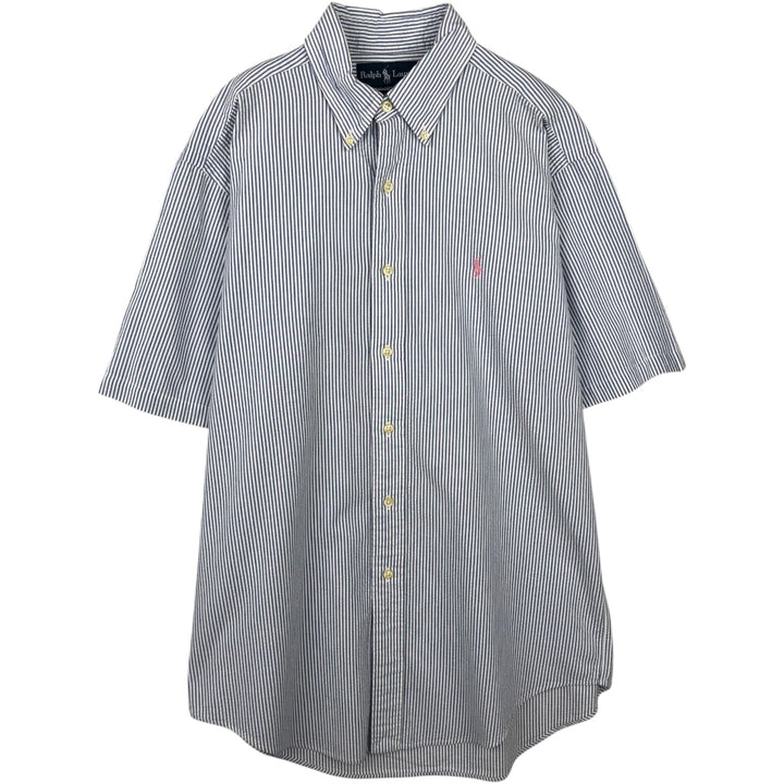 Ralph Lauren Classic Fit Seersucker Short Sleeve Button Down Striped Shirt Men's M cotton navy blue type Vintage Second Hand