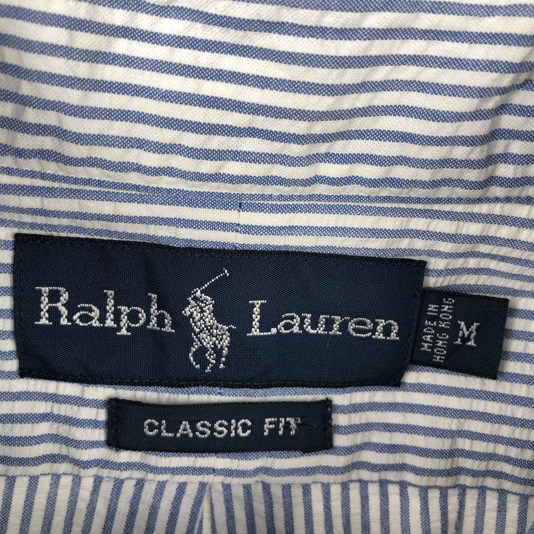 Ralph Lauren Classic Fit Seersucker Short Sleeve Button Down Striped Shirt Men's M cotton navy blue type Vintage Second Hand