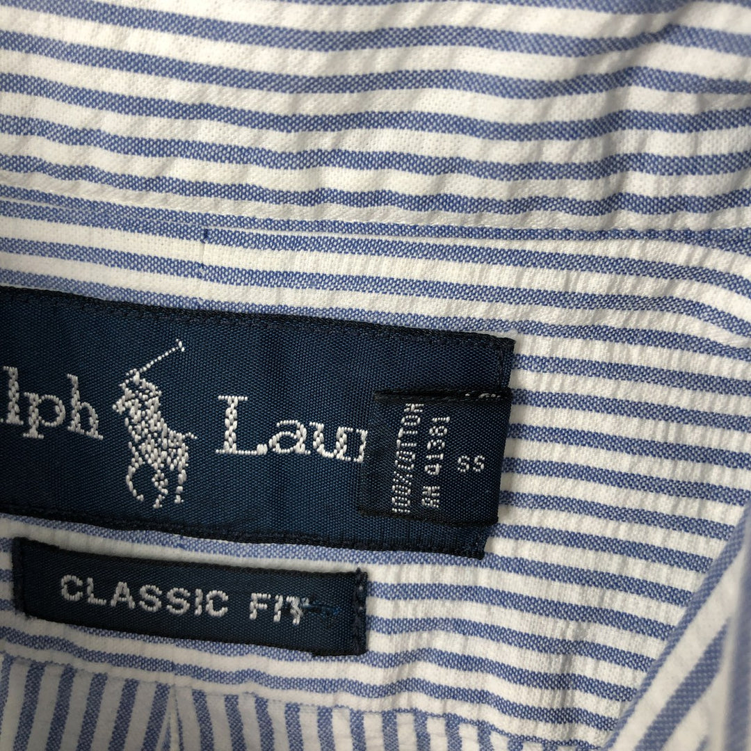 Ralph Lauren Classic Fit Seersucker Short Sleeve Button Down Striped Shirt Men's M cotton navy blue type Vintage Second Hand