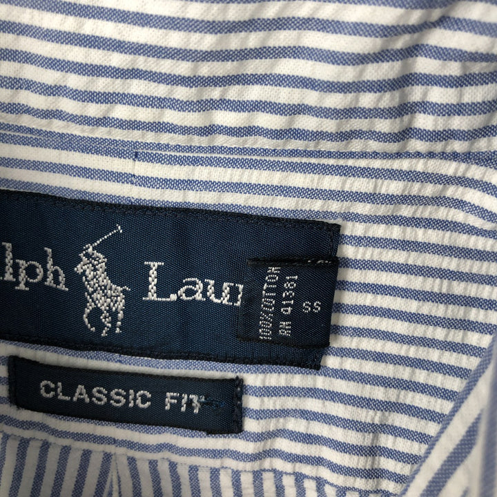 Ralph Lauren Classic Fit Seersucker Short Sleeve Button Down Striped Shirt Men's M cotton navy blue type Vintage Second Hand