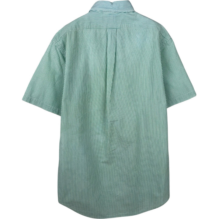 Ralph Lauren CUSTOM FIT seersucker short-sleeved button-down striped shirt, men's size M (approx.) cotton green type Vintage Second Hand