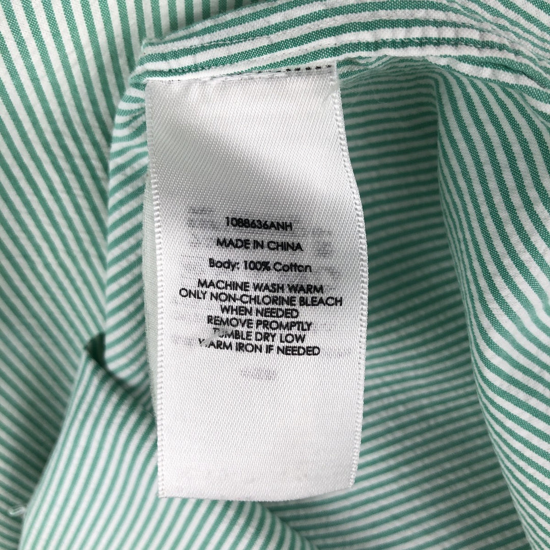 Ralph Lauren CUSTOM FIT seersucker short-sleeved button-down striped shirt, men's size M (approx.) cotton green type Vintage Second Hand