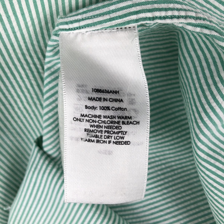 Ralph Lauren CUSTOM FIT seersucker short-sleeved button-down striped shirt, men's size M (approx.) cotton green type Vintage Second Hand