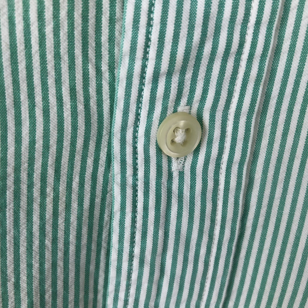 Ralph Lauren CUSTOM FIT seersucker short-sleeved button-down striped shirt, men's size M (approx.) cotton green type Vintage Second Hand