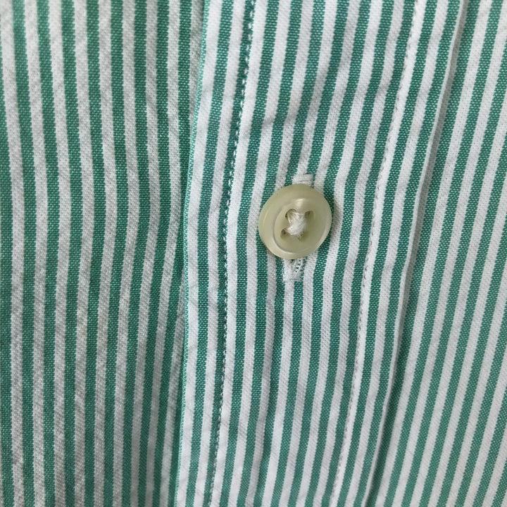 Ralph Lauren CUSTOM FIT seersucker short-sleeved button-down striped shirt, men's size M (approx.) cotton green type Vintage Second Hand