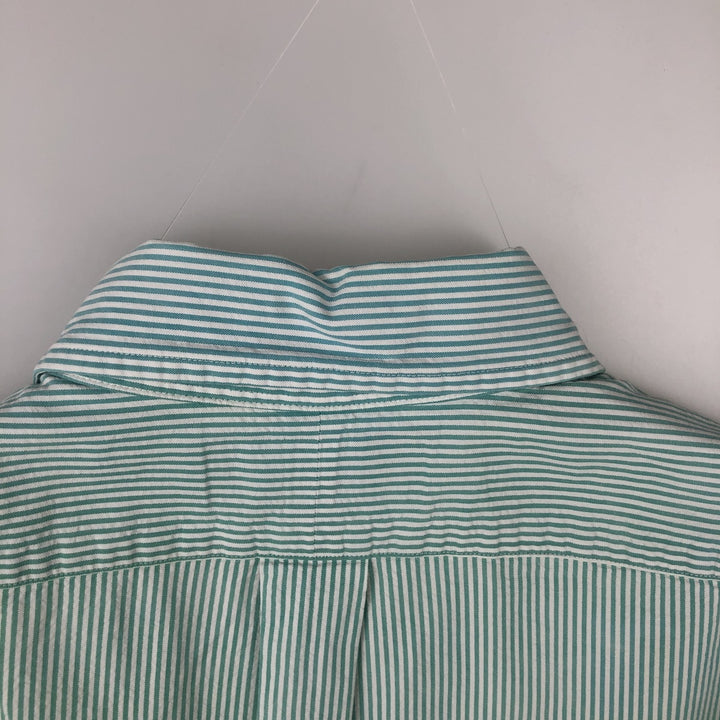 Ralph Lauren CUSTOM FIT seersucker short-sleeved button-down striped shirt, men's size M (approx.) cotton green type Vintage Second Hand