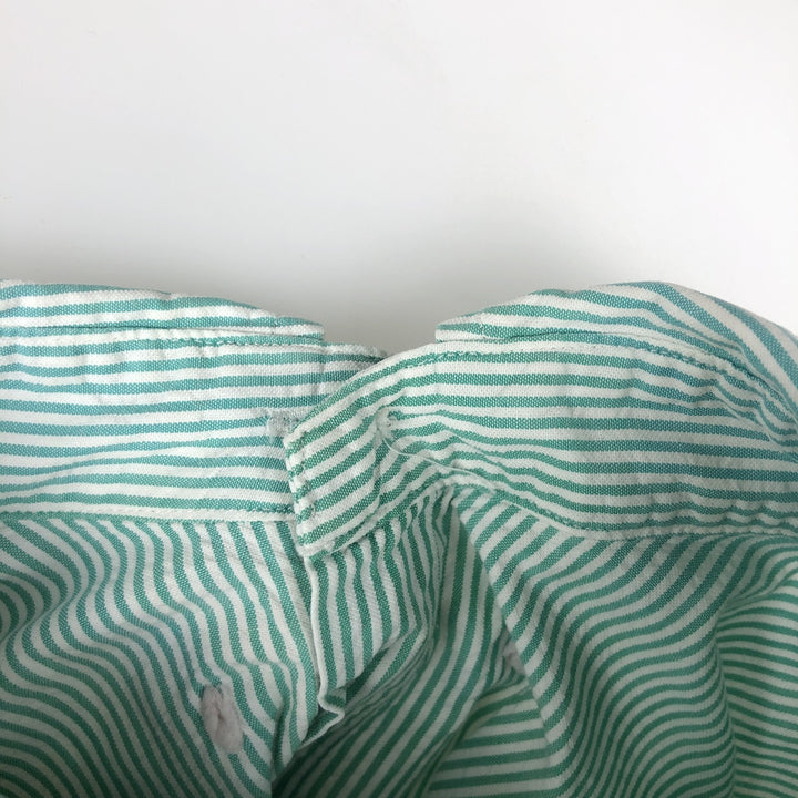 Ralph Lauren CUSTOM FIT seersucker short-sleeved button-down striped shirt, men's size M (approx.) cotton green type Vintage Second Hand