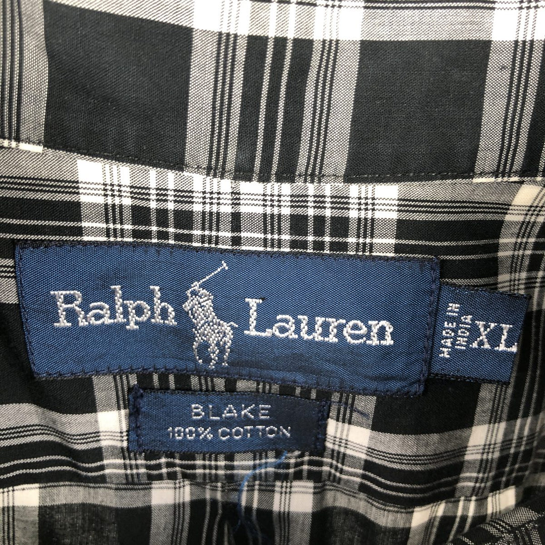 Ralph Lauren BLAKE short sleeve button down check shirt men's XL size cotton black type Vintage Second Hand
