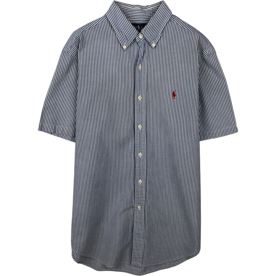 Ralph Lauren CLASSIC FIT Classic Fit Seersucker Short Sleeve Button Down Striped Shirt Men's M cotton navy blue type Vintage Second Hand