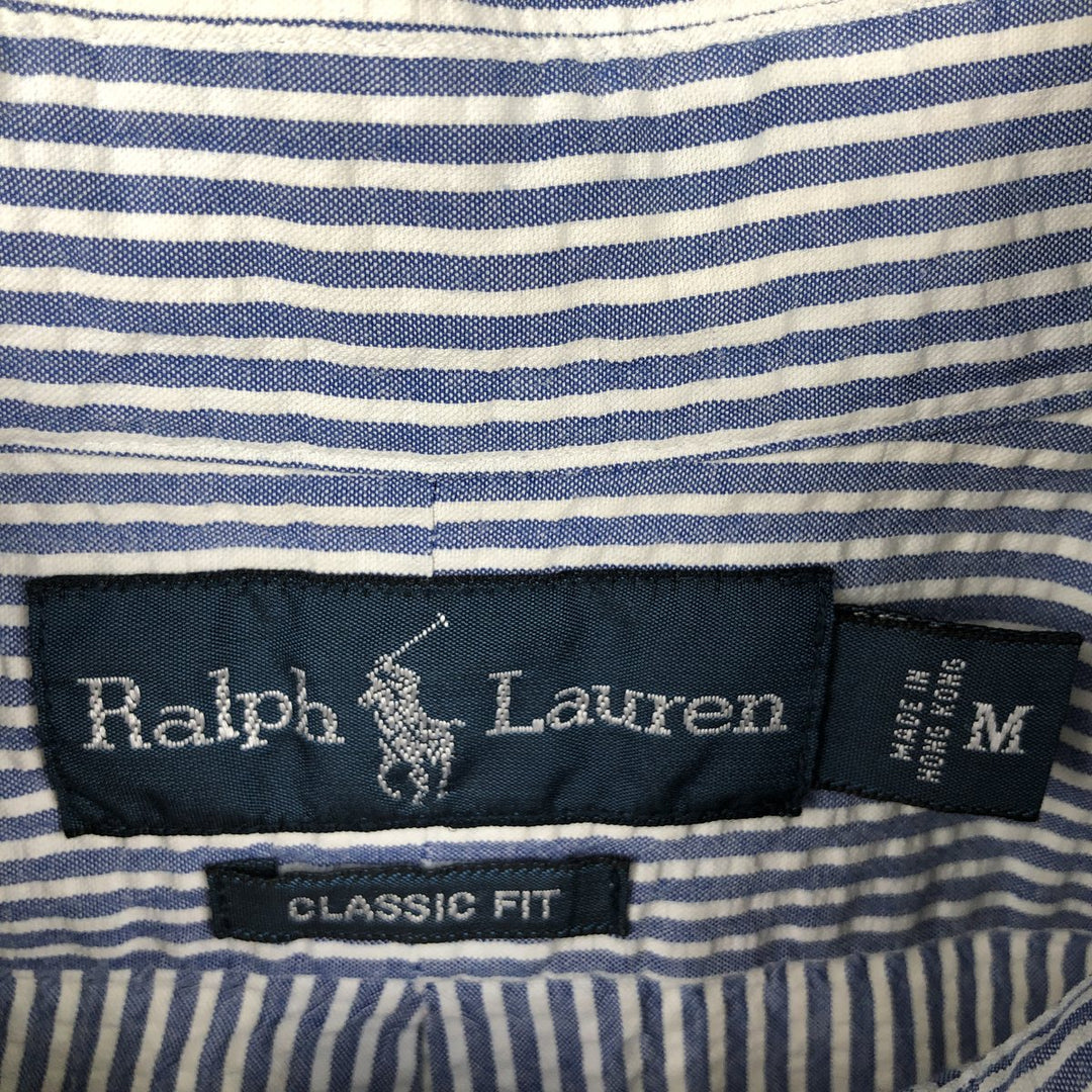 Ralph Lauren CLASSIC FIT Classic Fit Seersucker Short Sleeve Button Down Striped Shirt Men's M cotton navy blue type Vintage Second Hand