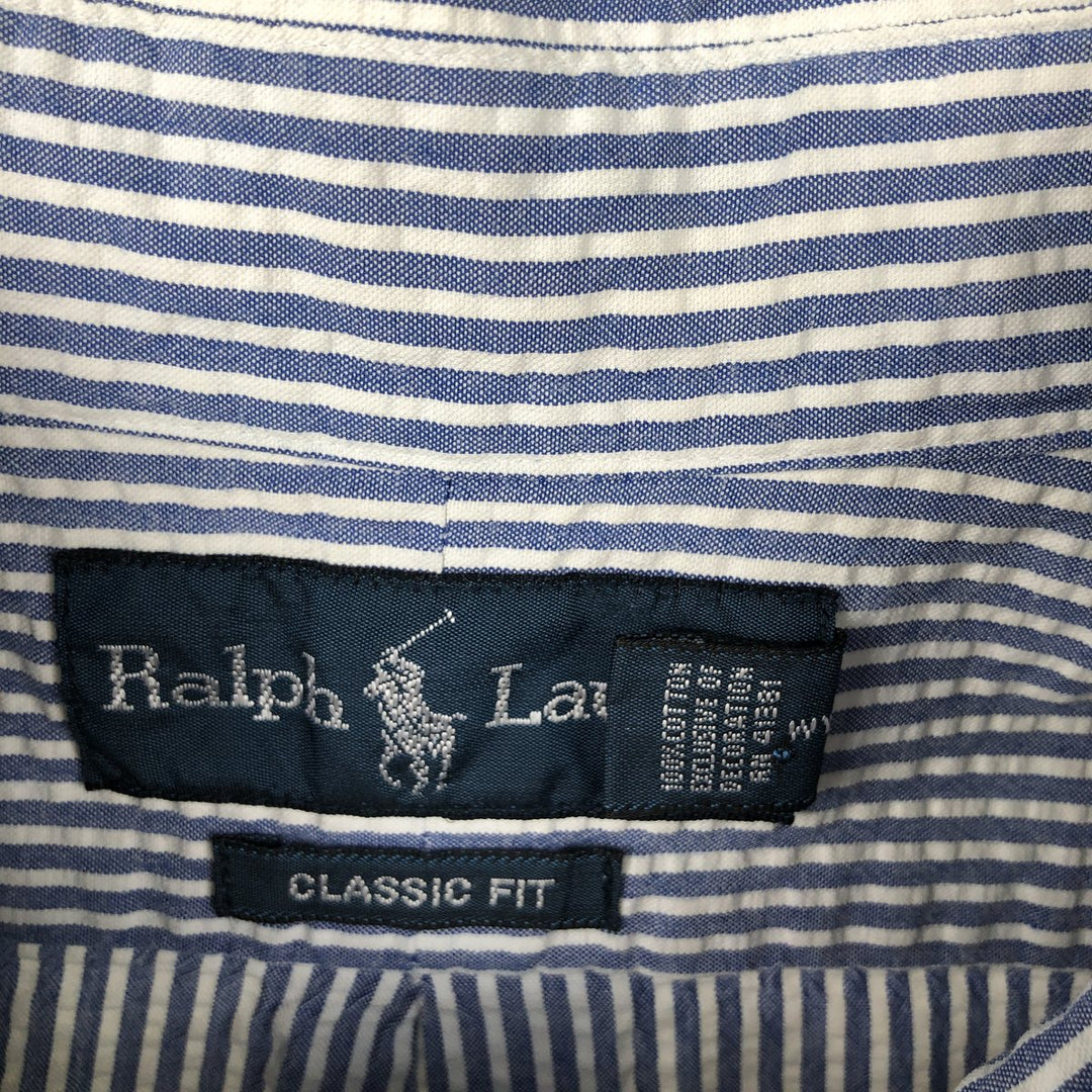 Ralph Lauren CLASSIC FIT Classic Fit Seersucker Short Sleeve Button Down Striped Shirt Men's M cotton navy blue type Vintage Second Hand