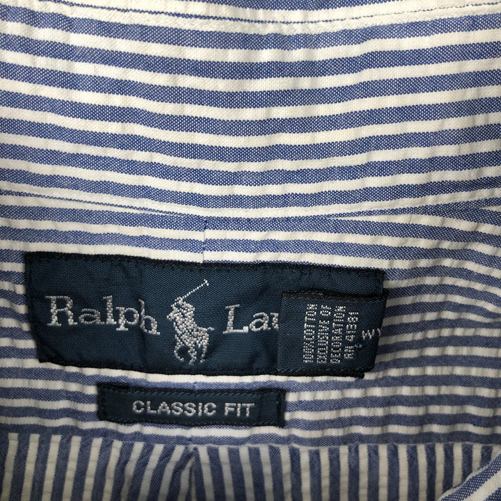 Ralph Lauren CLASSIC FIT Classic Fit Seersucker Short Sleeve Button Down Striped Shirt Men's M cotton navy blue type Vintage Second Hand