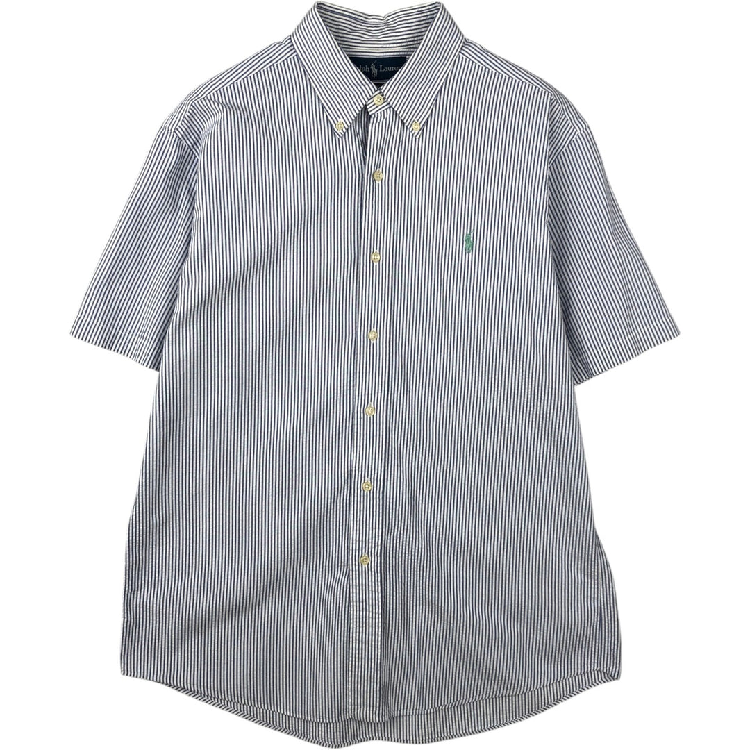 Ralph Lauren CUSTOM FIT Seersucker Short Sleeve Button Down Striped Shirt Men's L size cotton white type Vintage Second Hand