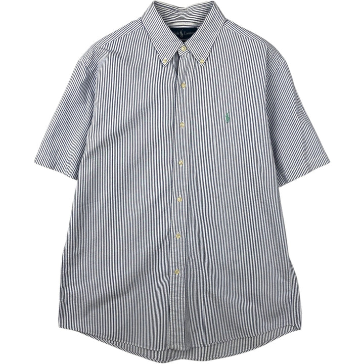 Ralph Lauren CUSTOM FIT Seersucker Short Sleeve Button Down Striped Shirt Men's L size cotton white type Vintage Second Hand