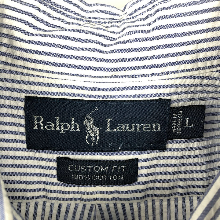Ralph Lauren CUSTOM FIT Seersucker Short Sleeve Button Down Striped Shirt Men's L size cotton white type Vintage Second Hand