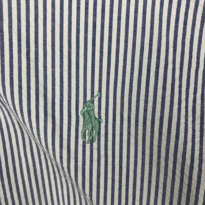 Ralph Lauren CUSTOM FIT Seersucker Short Sleeve Button Down Striped Shirt Men's L size cotton white type Vintage Second Hand