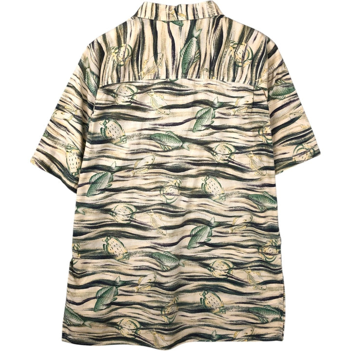 Ralph Lauren CHAPS all-over fish print short-sleeved open-collar cotton shirt, men's size M (approx.) cotton unbleached Vintage Second Hand