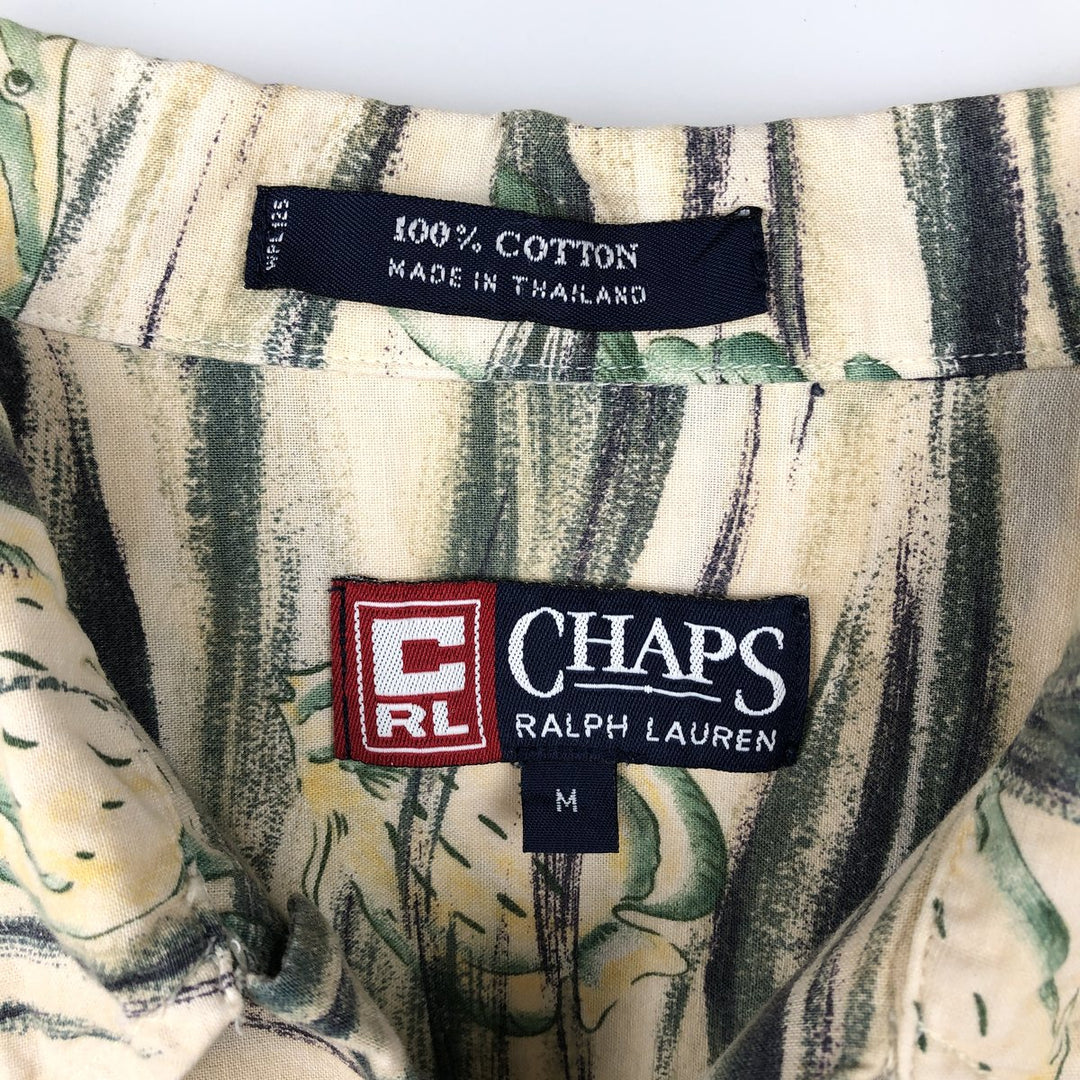 Ralph Lauren CHAPS all-over fish print short-sleeved open-collar cotton shirt, men's size M (approx.) cotton unbleached Vintage Second Hand
