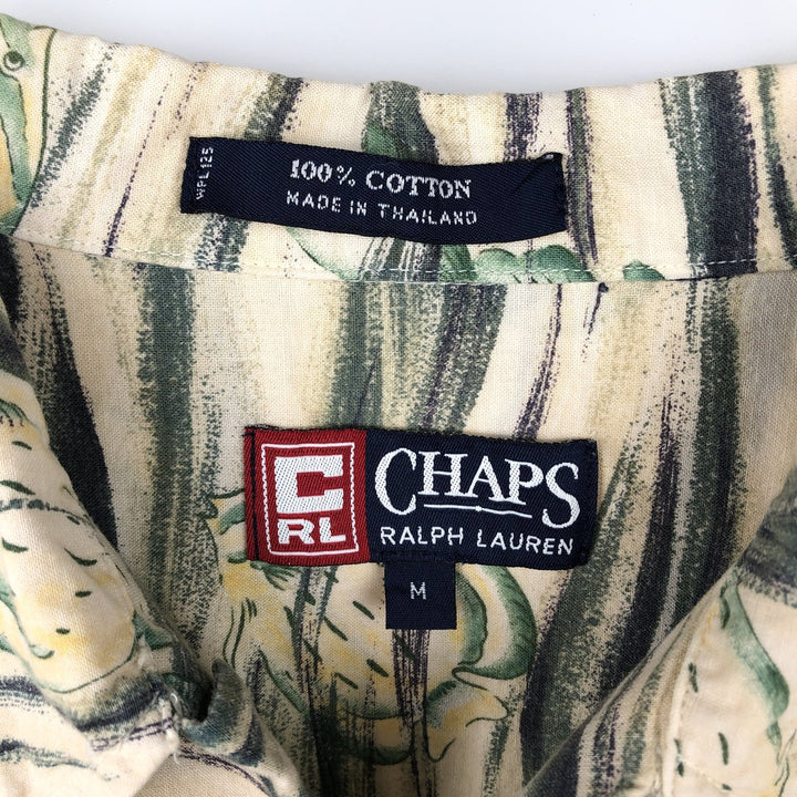 Ralph Lauren CHAPS all-over fish print short-sleeved open-collar cotton shirt, men's size M (approx.) cotton unbleached Vintage Second Hand