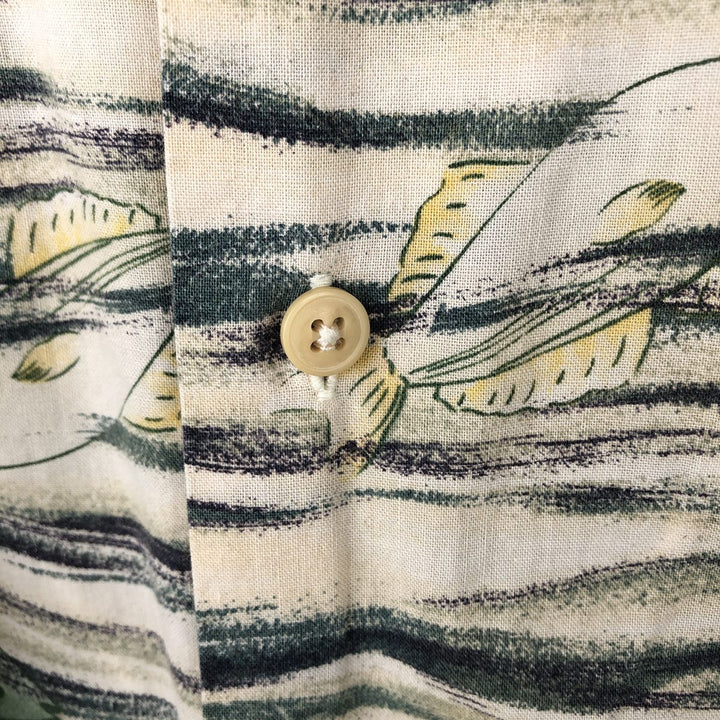 Ralph Lauren CHAPS all-over fish print short-sleeved open-collar cotton shirt, men's size M (approx.) cotton unbleached Vintage Second Hand