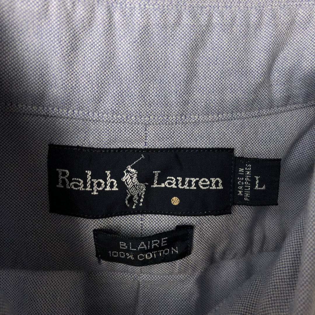 Ralph Lauren BLAIRE short sleeve button down shirt, men's size L cotton navy blue type Vintage Second Hand