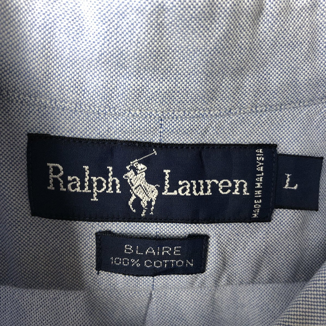 Ralph Lauren BLAIRE short sleeve button down shirt, men's size L cotton blue type Vintage Second Hand