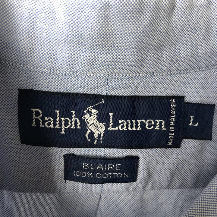 Ralph Lauren BLAIRE short sleeve button down shirt, men's size L cotton blue type Vintage Second Hand