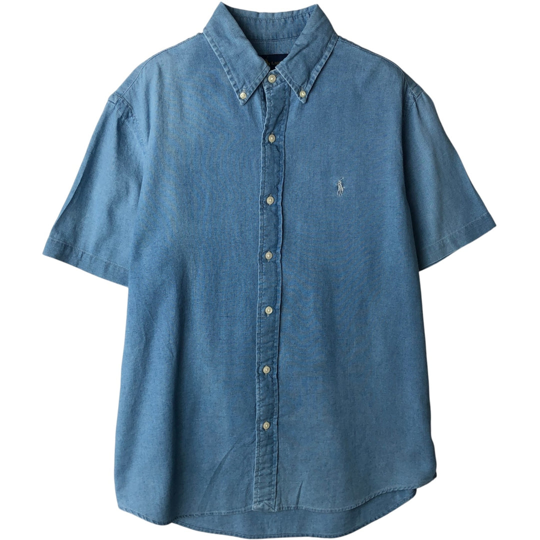 Ralph Lauren INDIGO OXFORD short sleeve button down shirt, men's size M cotton blue type Vintage Second Hand