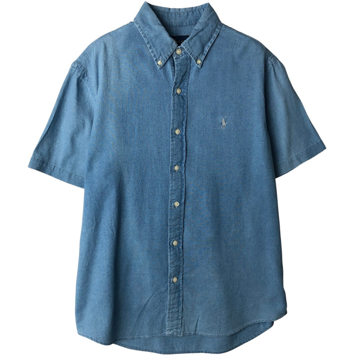Ralph Lauren INDIGO OXFORD short sleeve button down shirt, men's size M cotton blue type Vintage Second Hand