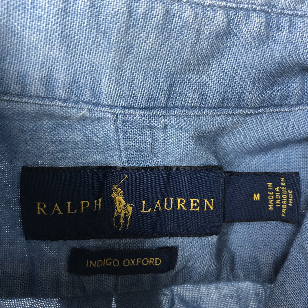 Ralph Lauren INDIGO OXFORD short sleeve button down shirt, men's size M cotton blue type Vintage Second Hand
