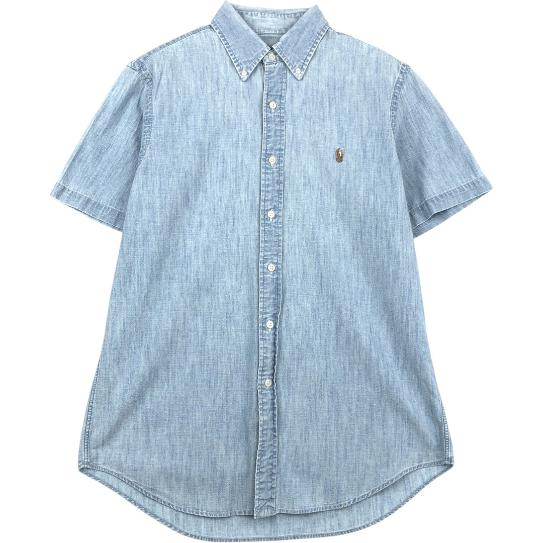 Ralph Lauren button-down short-sleeved chambray shirt, men's size M (approx.) cotton blue type Vintage Second Hand