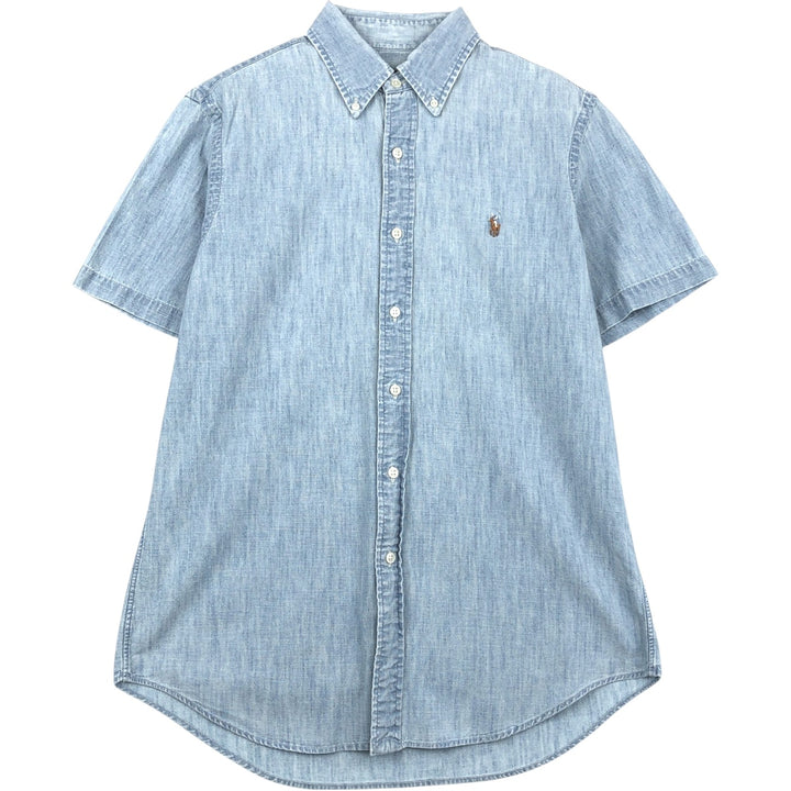 Ralph Lauren button-down short-sleeved chambray shirt, men's size M (approx.) cotton blue type Vintage Second Hand