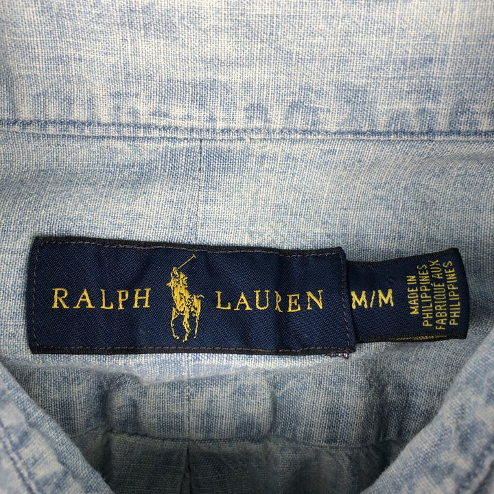 Ralph Lauren button-down short-sleeved chambray shirt, men's size M (approx.) cotton blue type Vintage Second Hand